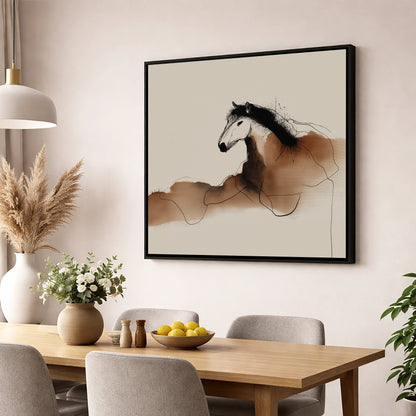 Fluid Sepia Profile horse portrait wall art displayed in a dining room