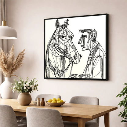 Modern Connection horse & rider wall art displayed in a dining room
