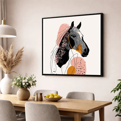 Abstract Racing Silhouette racing horse wall art displayed in a dining room