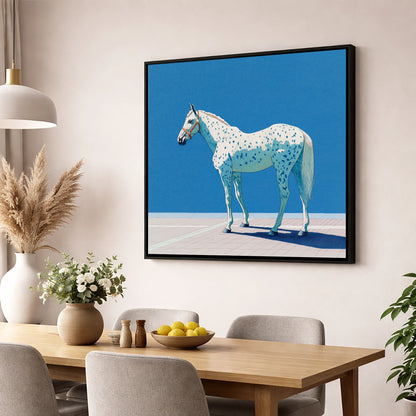 Appaloosa in Cerulean horse breed wall art displayed in a dining room