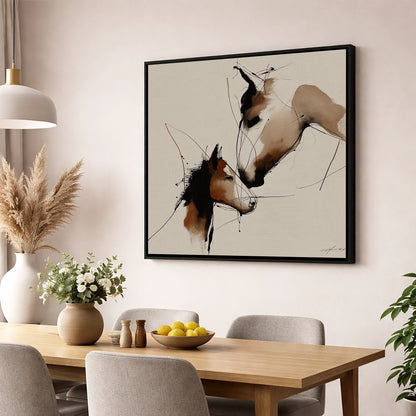 Tender Sepia Bond mare & foal wall art displayed in a dining room