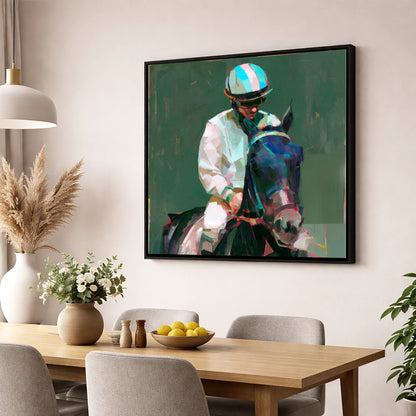 Pre-Race Focus racing horse wall art displayed in a dining room