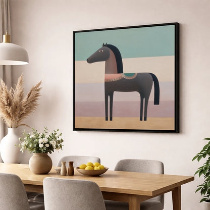 Stylised Charcoal Equine horse breed wall art displayed in a dining room