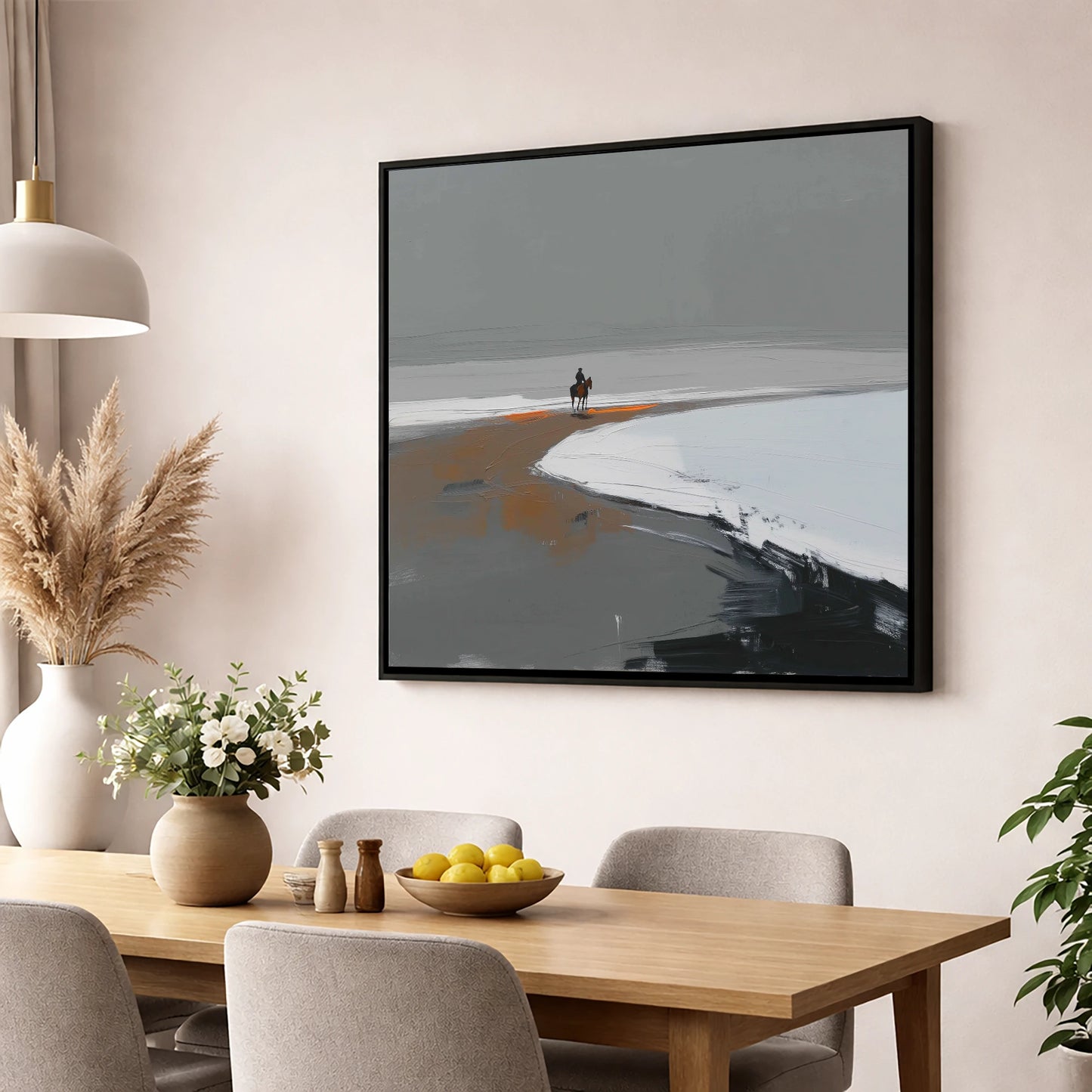 The Solitary Hack horse landscape wall art displayed in a dining room
