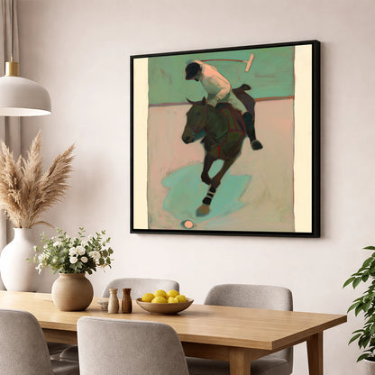 Turning on the Ball polo horse wall art displayed in a dining room