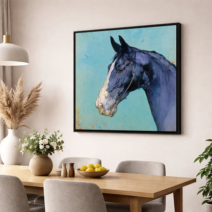 Azure Equine Profile horse portrait wall art displayed in a dining room
