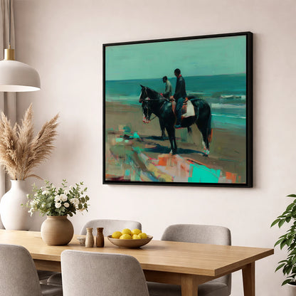 The Shoreline Hack horse landscape wall art displayed in a dining room