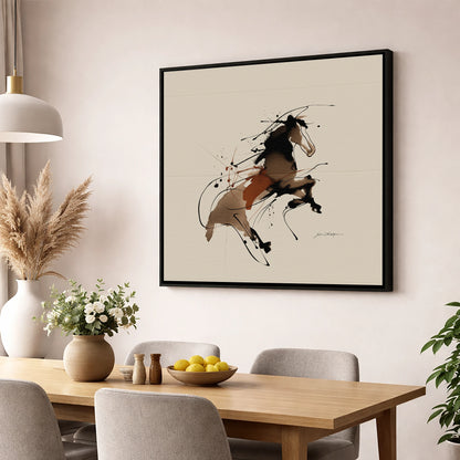 Untamed Sepia Spirit wild horses wall art displayed in a dining room