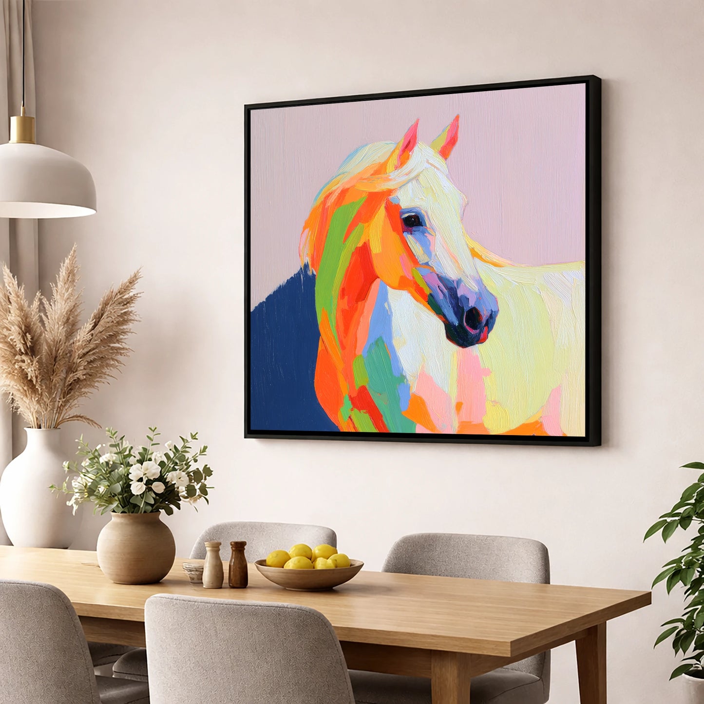 Vivid Equine Profile horse breed wall art displayed in a dining room