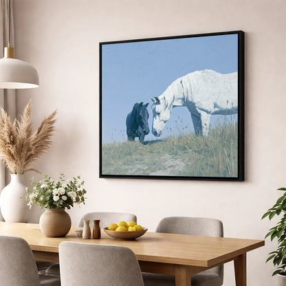 Quiet Connection horse portrait wall art displayed in a dining room