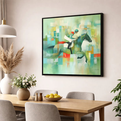 Geometric Racing Form racing horse wall art displayed in a dining room