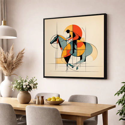 Rhythm of the Turf racing horse wall art displayed in a dining room
