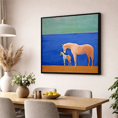 Cobalt Bond mare & foal wall art displayed in a dining room