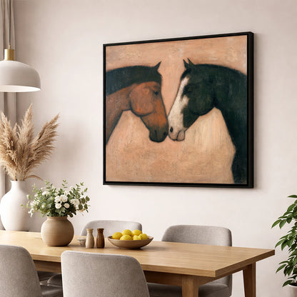 Kindred Spirits horse portrait wall art displayed in a dining room