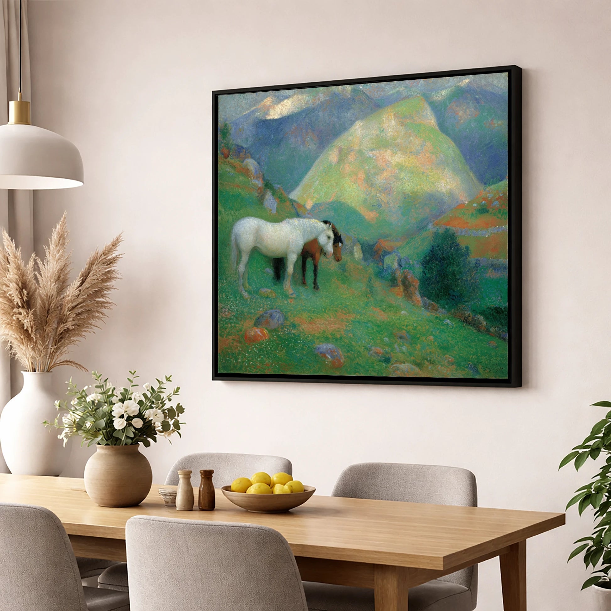 High Country Companions horse landscape wall art displayed in a dining room