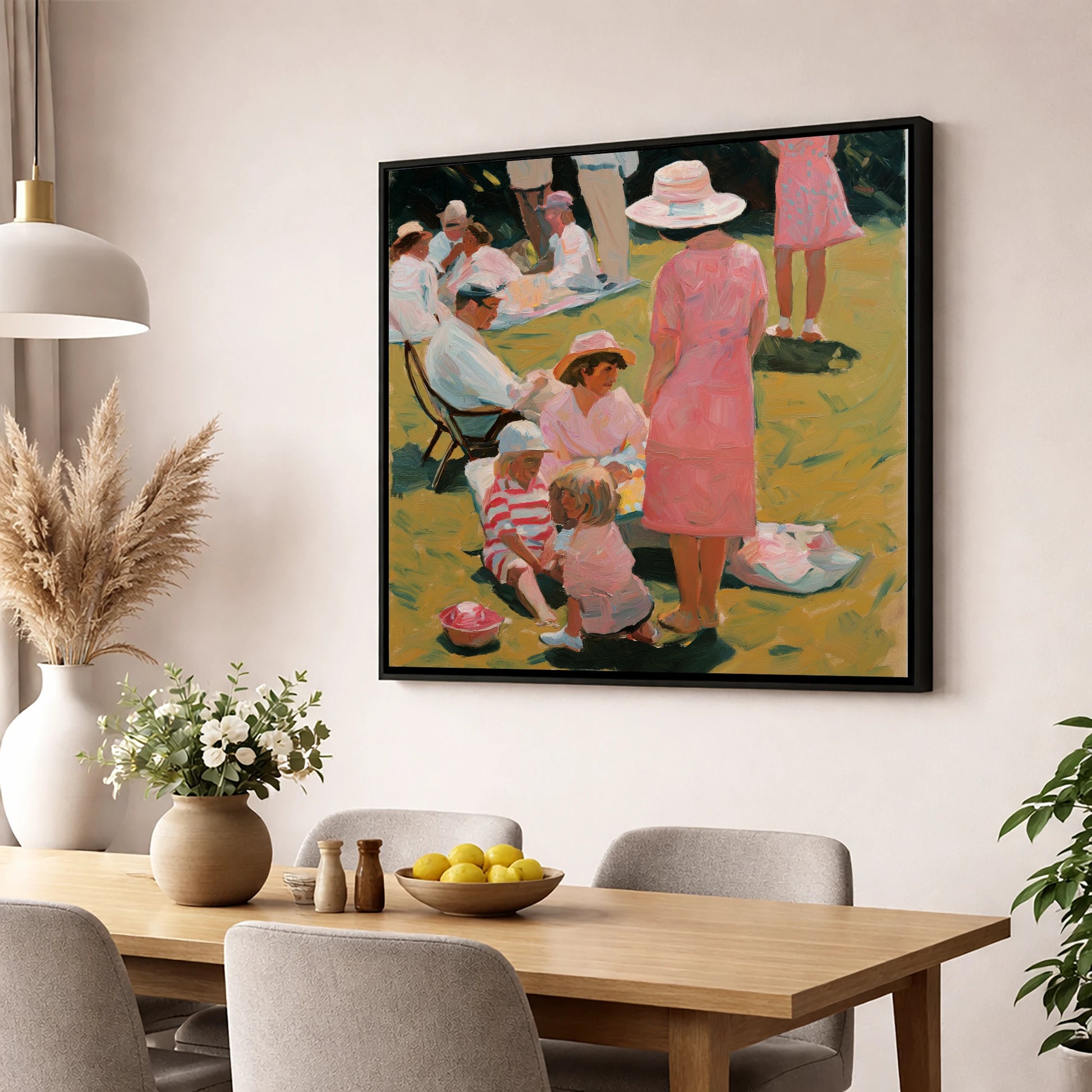 Summer Race Enclosure racing horse wall art displayed in a dining room