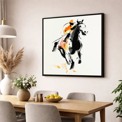 The Amber Sprint racing horse wall art displayed in a dining room