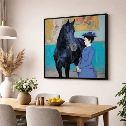 Elegant Acquaintance horse & rider wall art displayed in a dining room