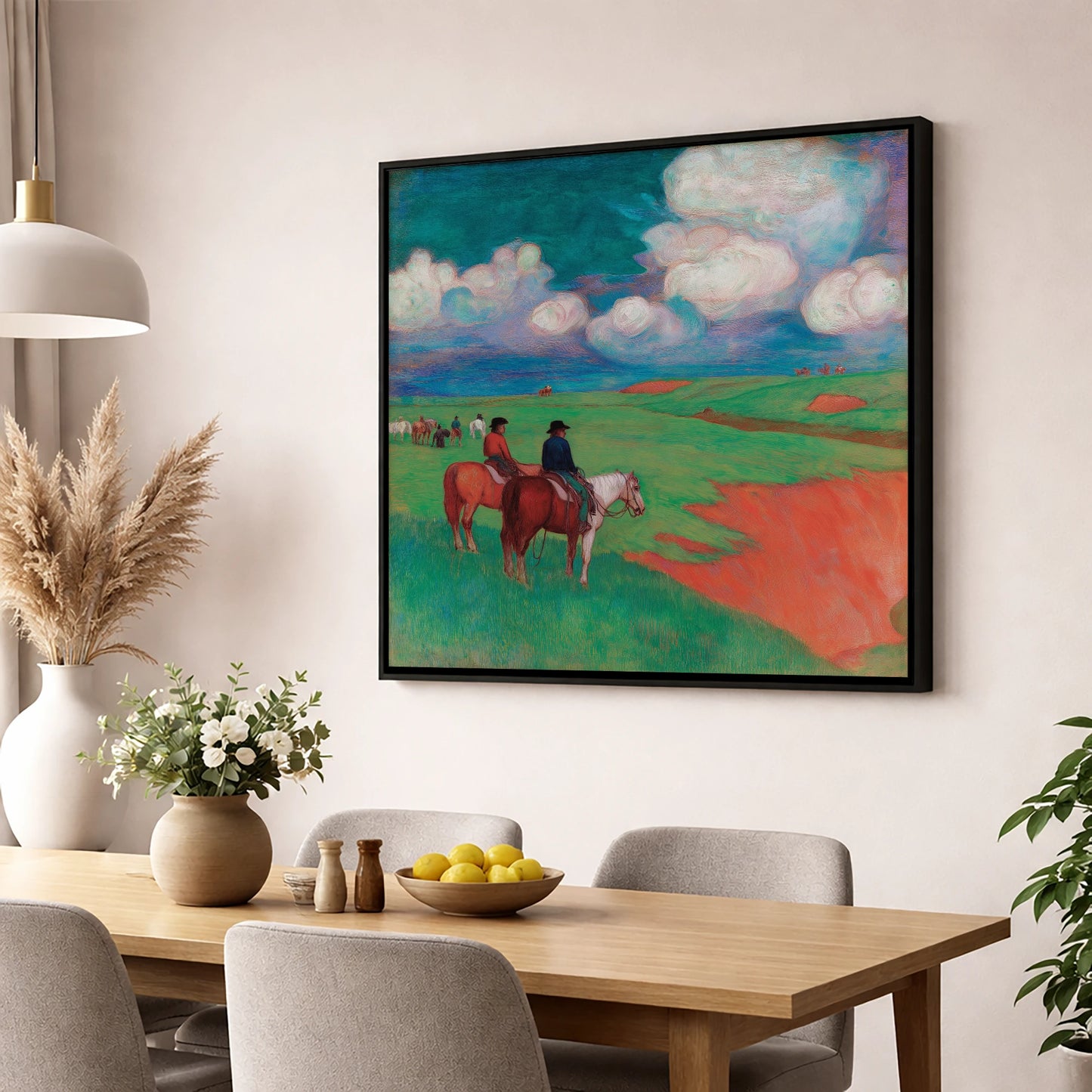 Vivid Frontier Horizons horse landscape wall art displayed in a dining room