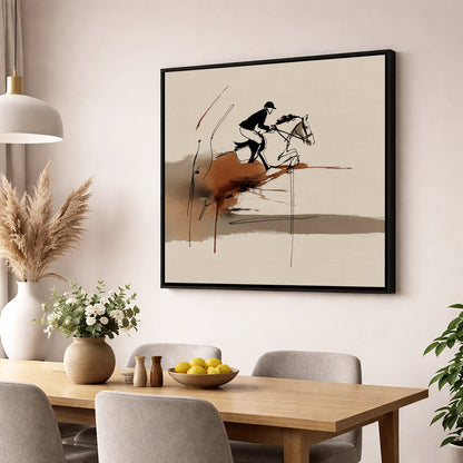 Dynamic Suspension show jumping horse wall art displayed in a dining room