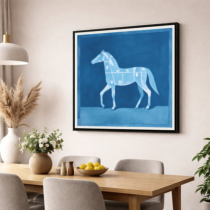 The Azure Blueprint horse breed wall art displayed in a dining room