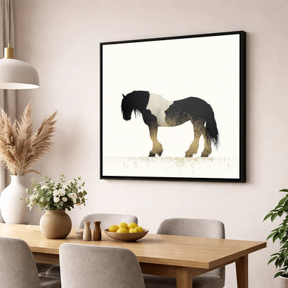 Gilded Piebald Profile horse breed wall art displayed in a dining room