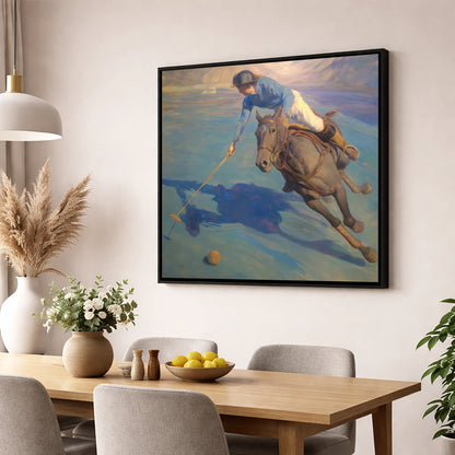 The Final Chukka polo horse wall art displayed in a dining room