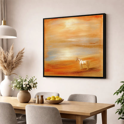 Amber Horizon horse landscape wall art displayed in a dining room