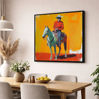 The Bright Frontier western horse wall art displayed in a dining room