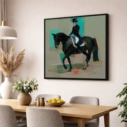 Contemporary Collection dressage horse wall art displayed in a dining room