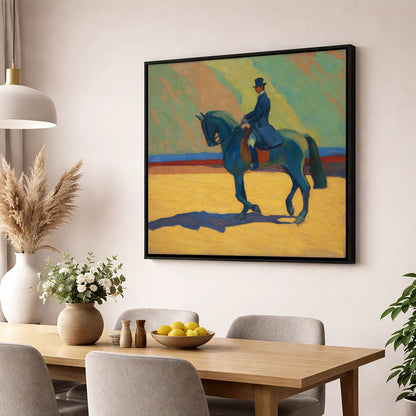 Vivid Dressage Silhouette dressage horse wall art displayed in a dining room