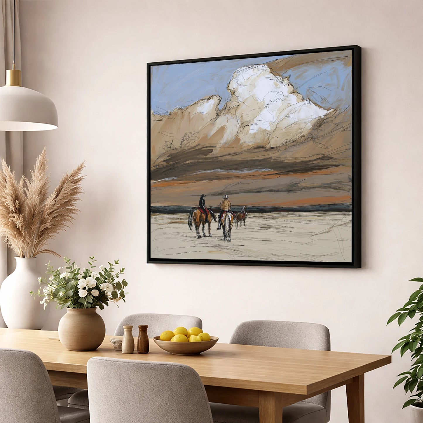 Boundless Skies horse landscape wall art displayed in a dining room
