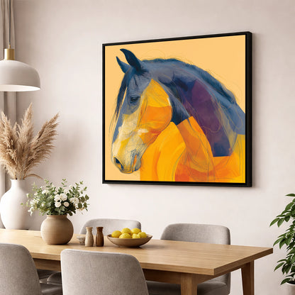 Vivid Cobalt Profile horse breed wall art displayed in a dining room
