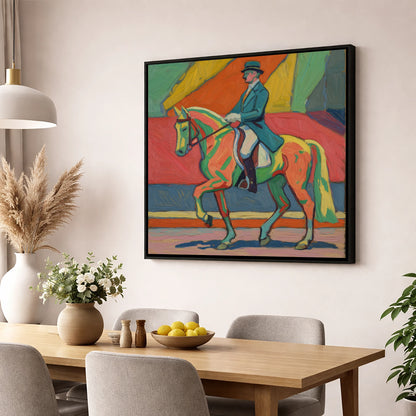 Vivid Dressage Rhythm dressage horse wall art displayed in a dining room