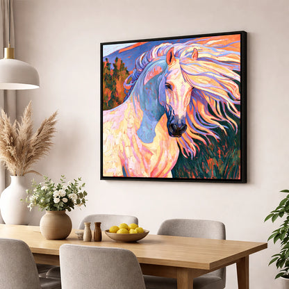 Colourful Andalusian Stallion Portrait horse breed wall art displayed in a dining room