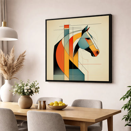 Structured Equine Form horse portrait wall art displayed in a dining room
