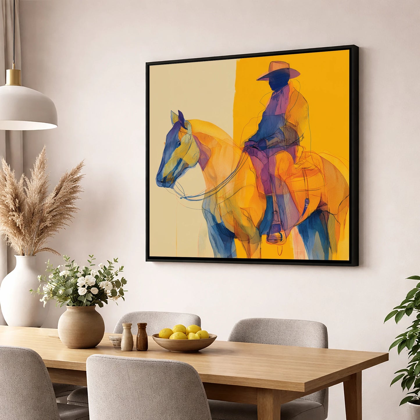 Vivid Western Contours western horse wall art displayed in a dining room
