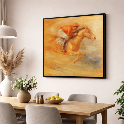 Flight Over Terracotta racing horse wall art displayed in a dining room