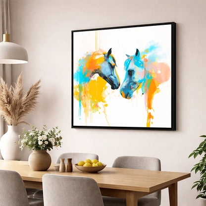 Spirited Bond horse portrait wall art displayed in a dining room