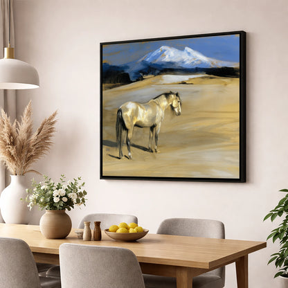 Mountain Sentinel horse landscape wall art displayed in a dining room