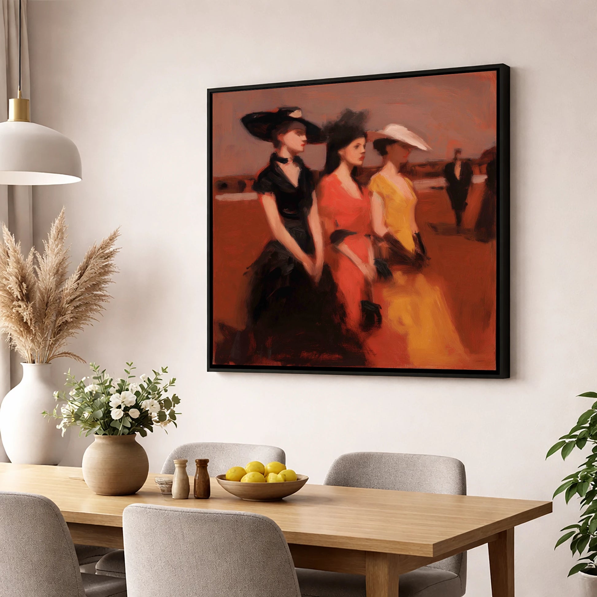 Trackside Elegance racing horse wall art displayed in a dining room