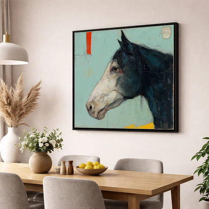 Abstract Equine Profile horse portrait wall art displayed in a dining room