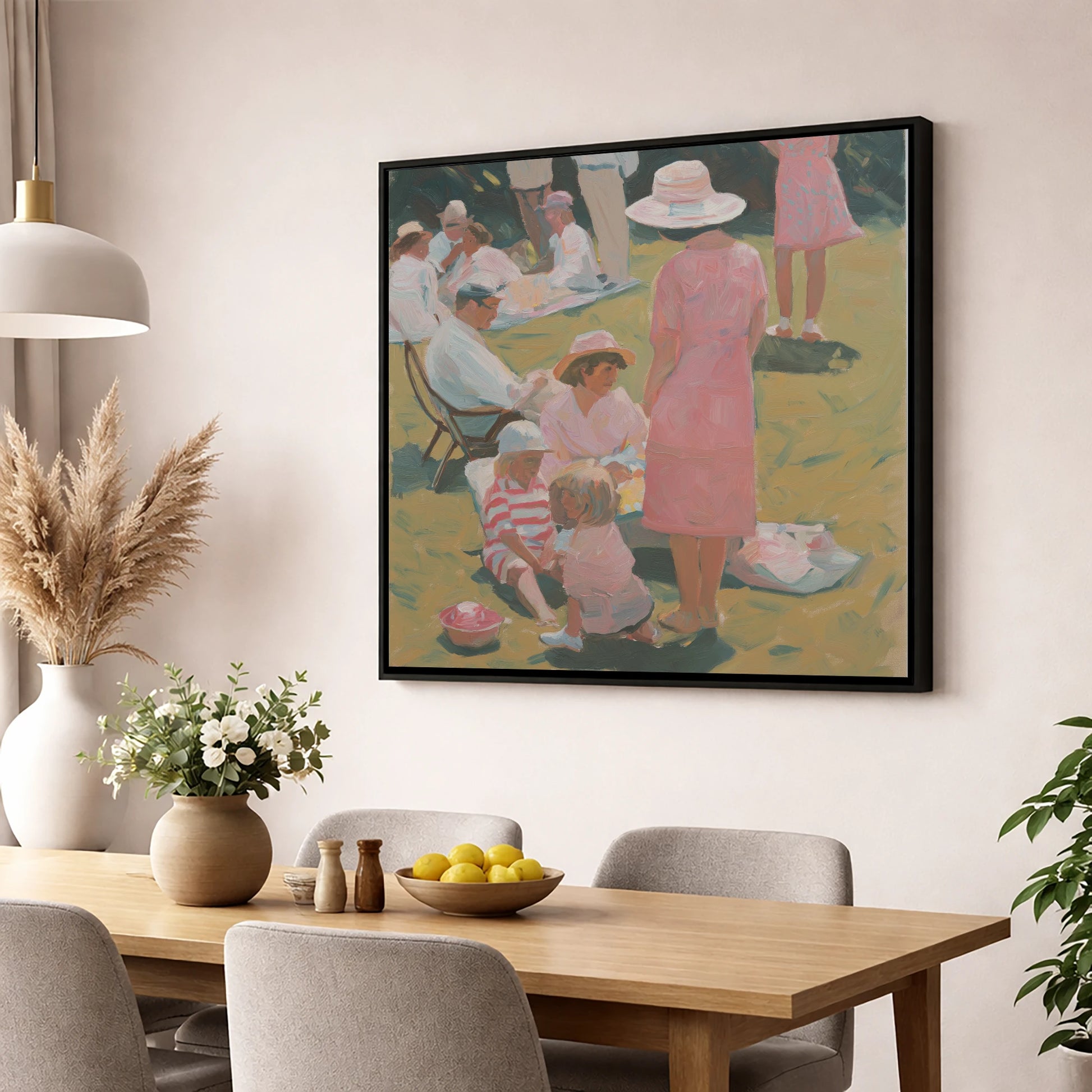 Summer Race Enclosure racing horse wall art displayed in a dining room