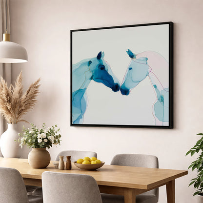Azure Affinity horse portrait wall art displayed in a dining room
