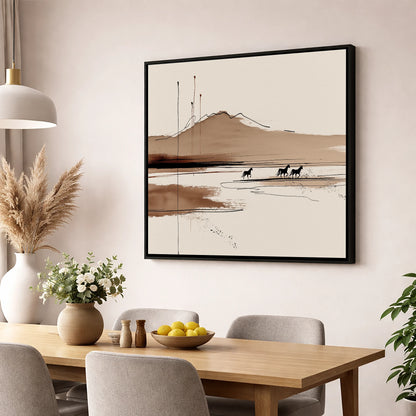 Sepia Equine Horizon horse landscape wall art displayed in a dining room