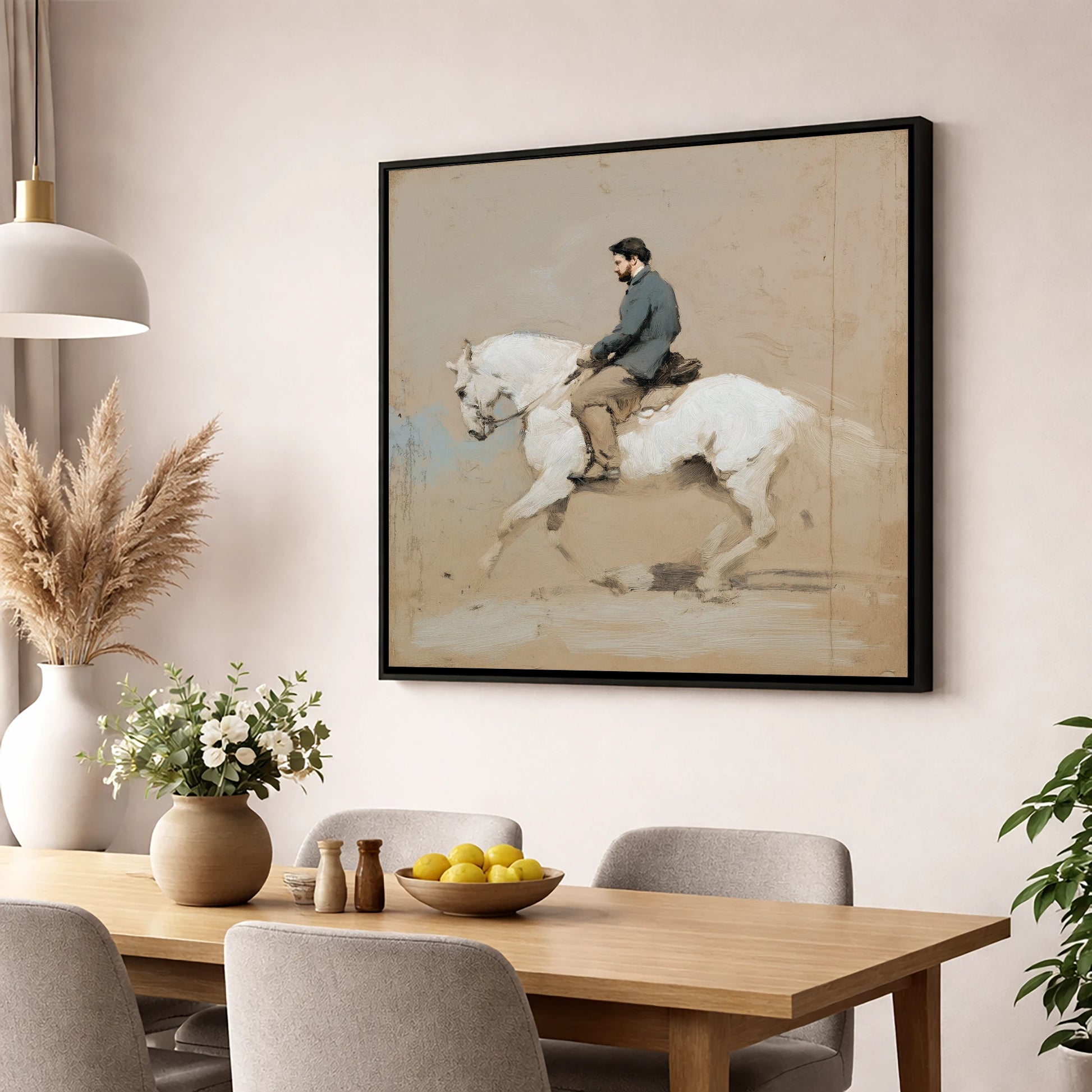 Collected Elegance dressage horse wall art displayed in a dining room