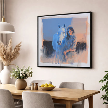 The Silent Connection horse & rider wall art displayed in a dining room
