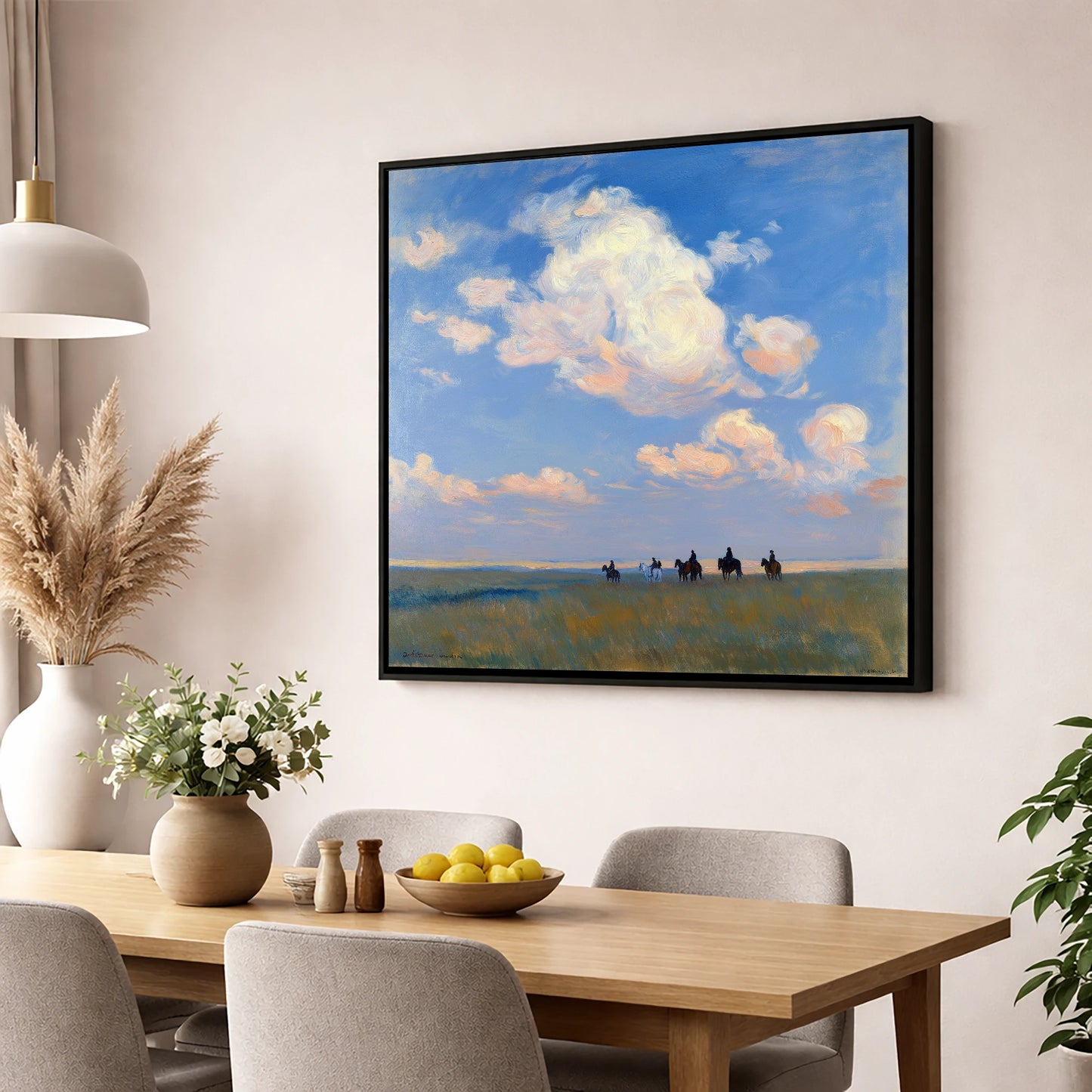 Endless Horizon Hack horse landscape wall art displayed in a dining room