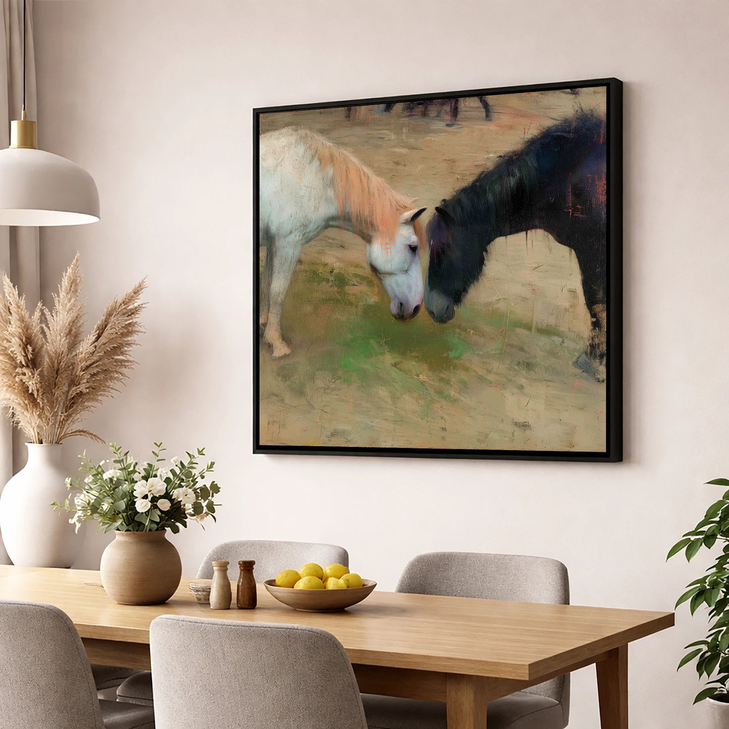 Gentle Connection horse portrait wall art displayed in a dining room