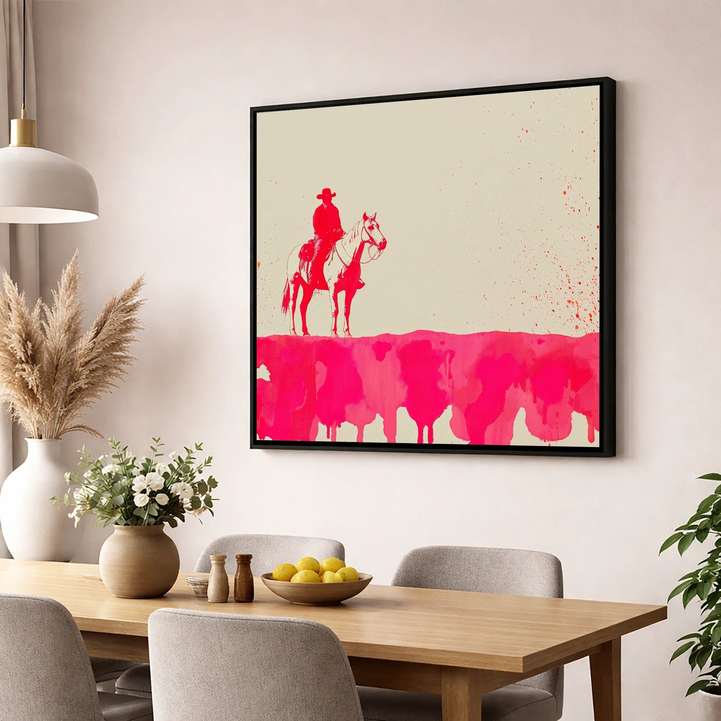 Crimson Frontier western horse wall art displayed in a dining room